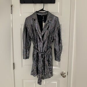 Silver Sequin Belted dress with shorts